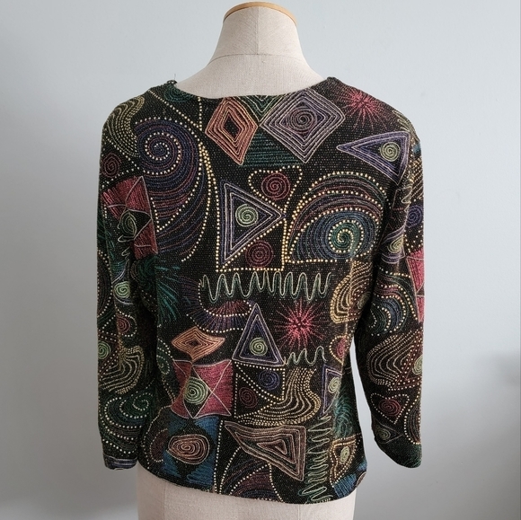90's Libra Large Retro Zip Up 3/4 Sleeve Fitted Blouse - Picture 4 of 10